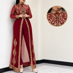 Burgundy & Gold Embroidered 2-Piece Jumpsuit